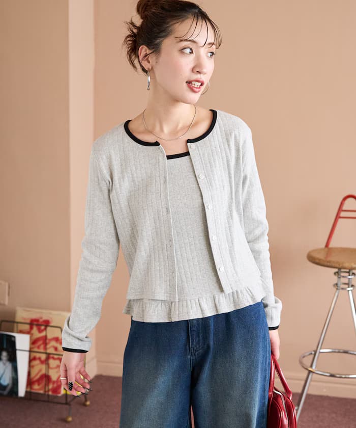 網眼荷葉邊吊帶背心罩衫組合【限定展開】