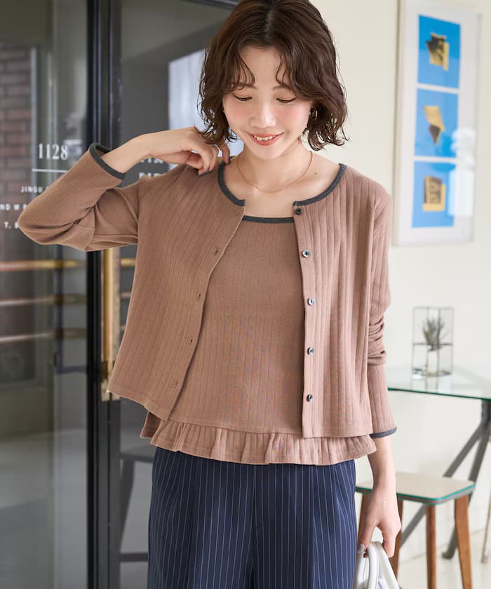 網眼荷葉邊吊帶背心罩衫組合【限定展開】