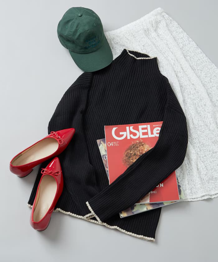 配色線條肋針織衫高領套頭衫【限定展開】