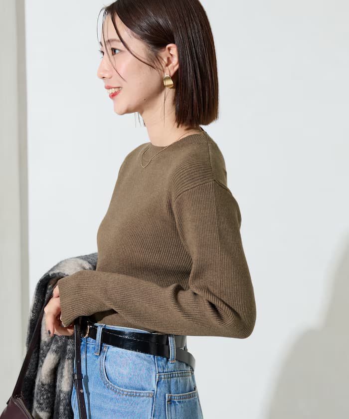 吸濕發熱肋條圓領針織衫套頭衫【限定展開】