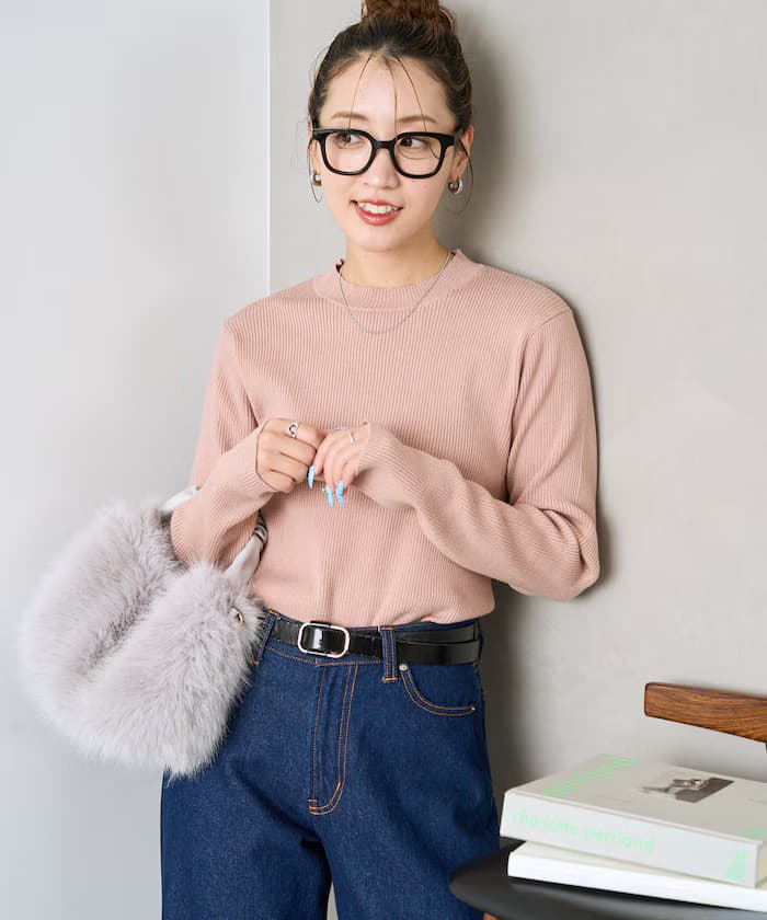 吸濕發熱肋條圓領針織衫套頭衫【限定展開】