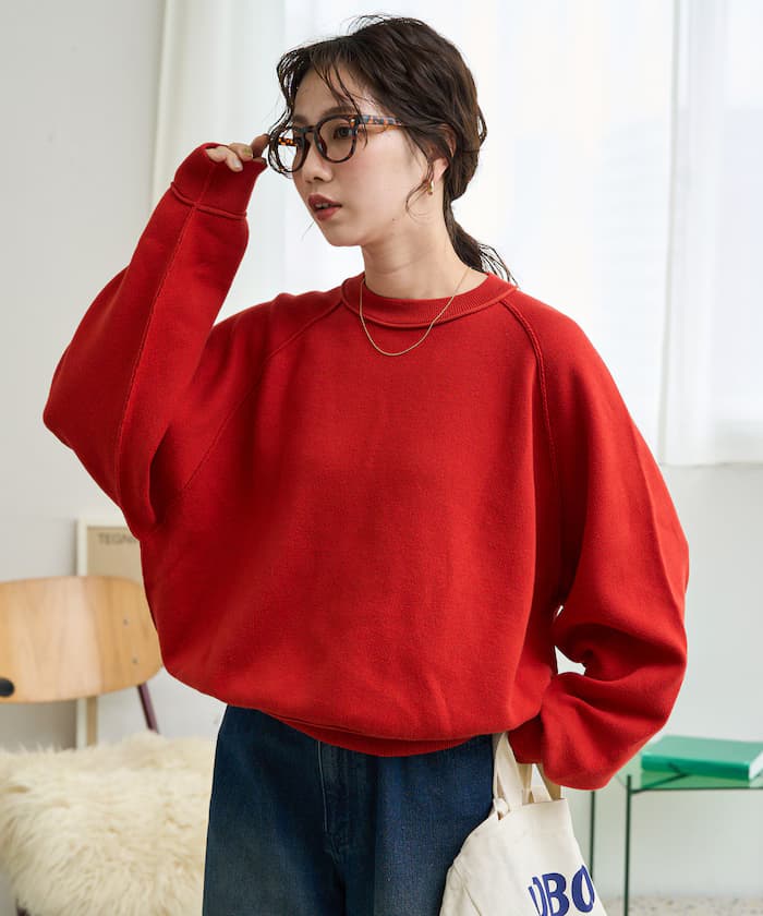 衛衣風拉格蘭短版針織套頭衫【限定展開】