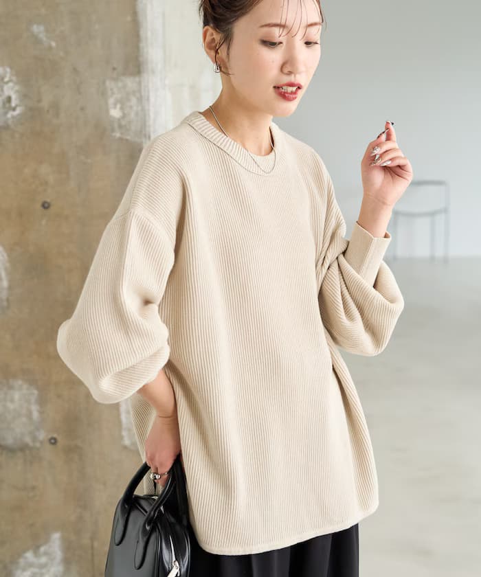 片畦圓擺棉質套頭針織衫【限定展開】