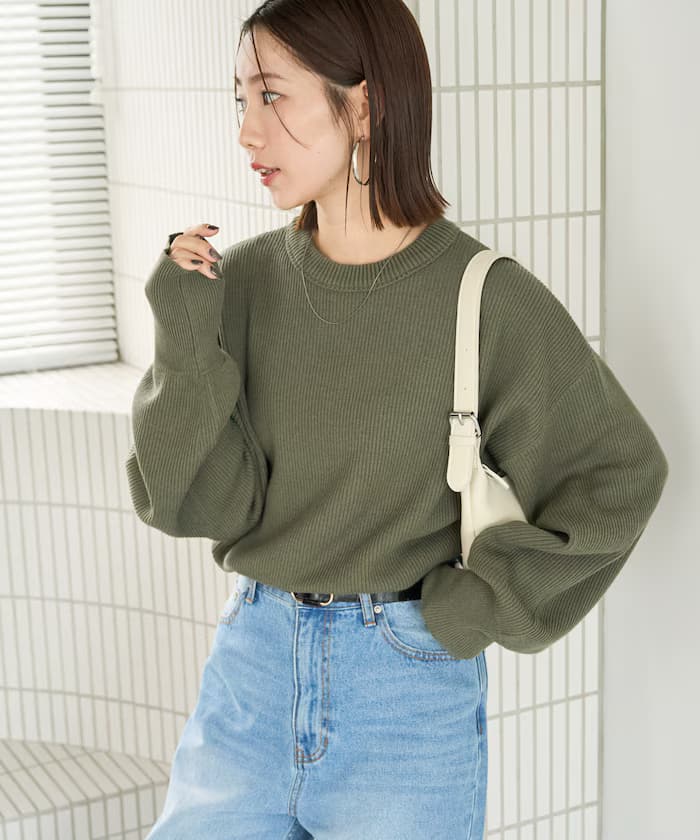 片畦圓擺棉質套頭針織衫【限定展開】