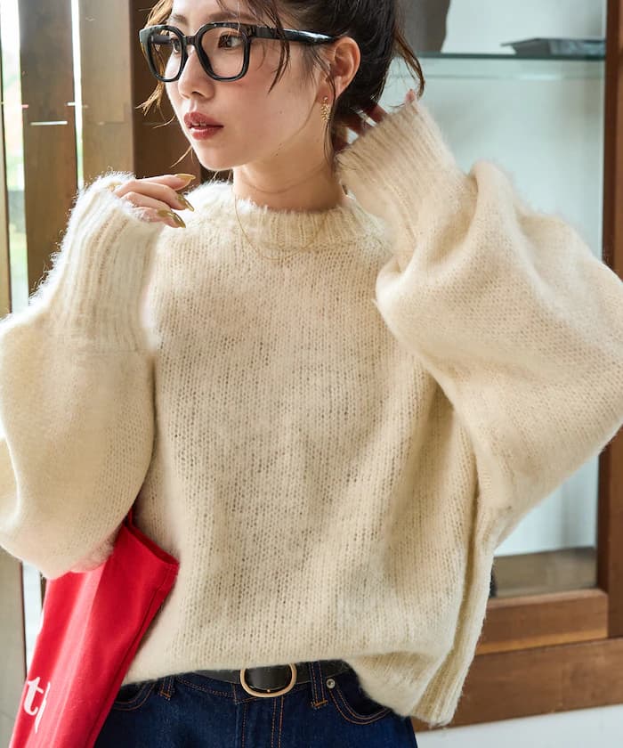 撞色毛絨針織衫 短版 套頭衫【限定展開】