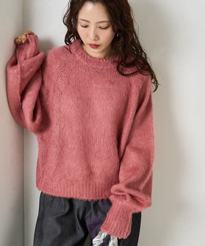 撞色毛絨針織衫 短版 套頭衫【限定展開】