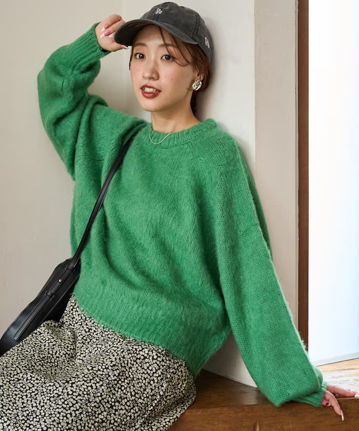 撞色毛絨針織衫 短版 套頭衫【限定展開】