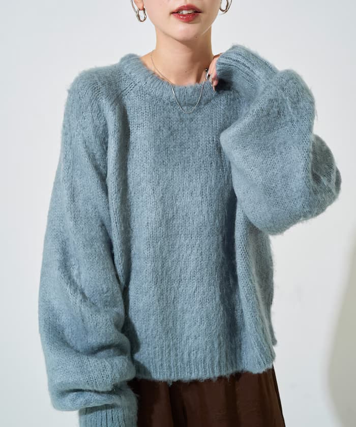 撞色毛絨針織衫 短版 套頭衫【限定展開】