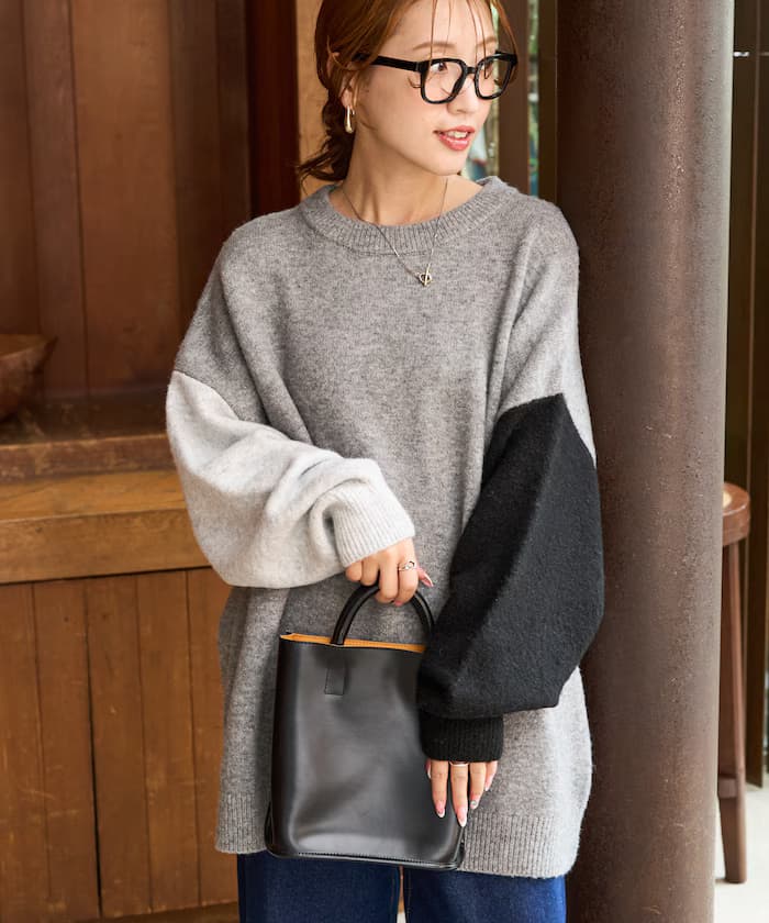 袖瘋狂寬版針織套頭衫【限定展開】