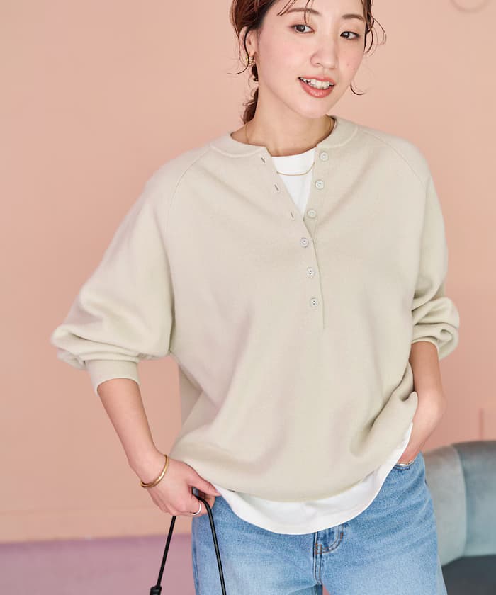 衛衣感亨利領針織套頭衫【限定展開】