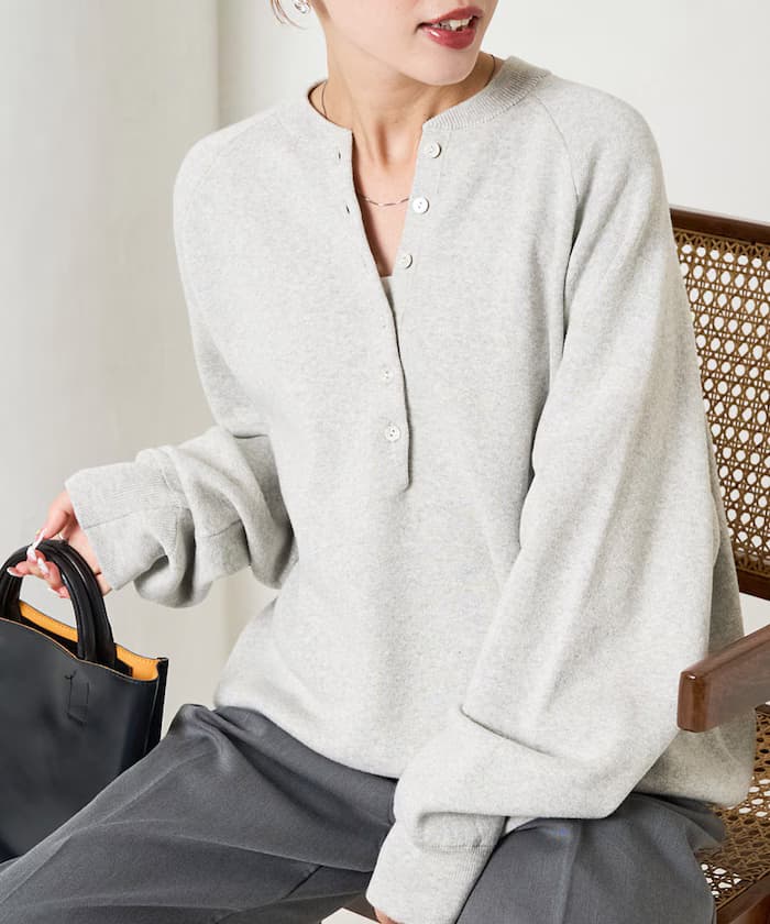 衛衣感亨利領針織套頭衫【限定展開】