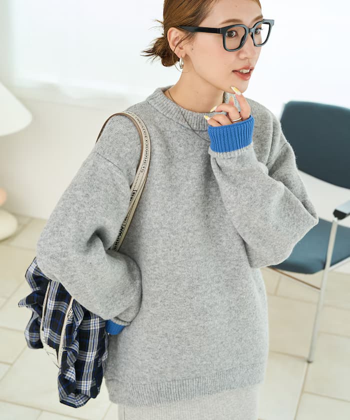 裡配色針織套頭衫【限定展開】