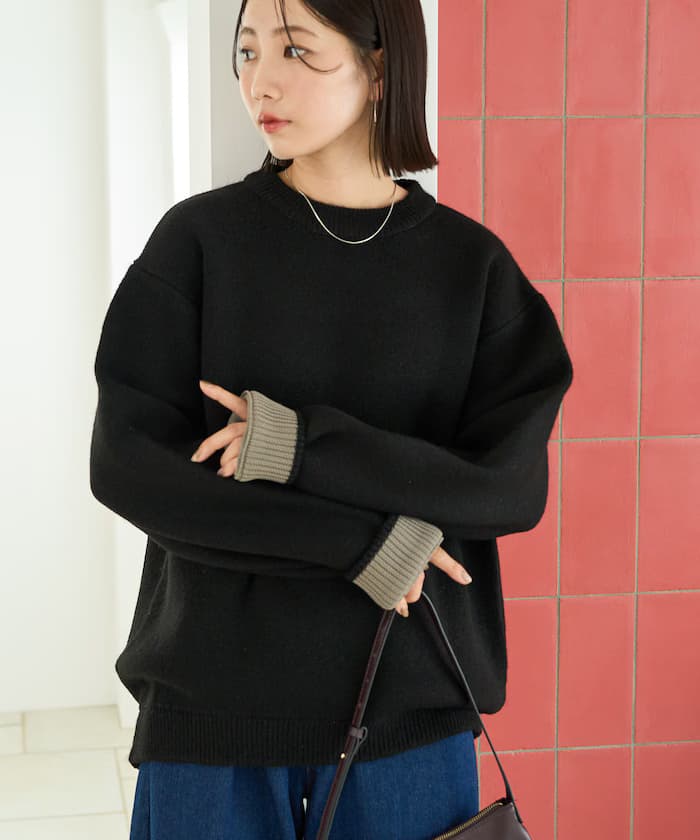裡配色針織套頭衫【限定展開】