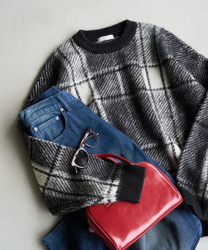 寬版格紋針織衫套頭衫【限定展開】