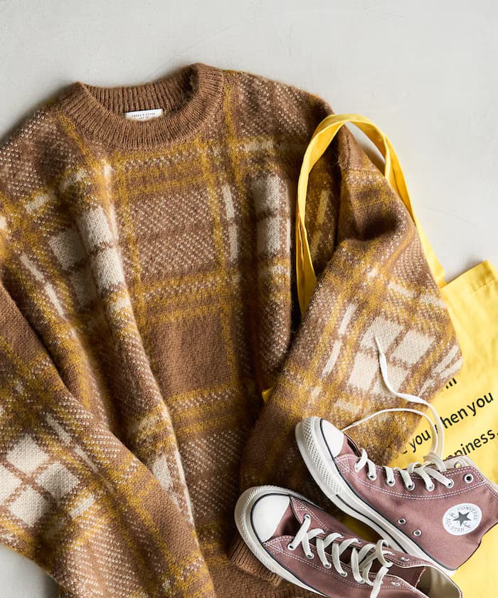 寬版格紋針織衫套頭衫【限定展開】