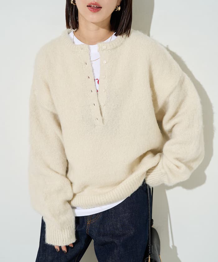 羊毛 タッチ 起毛 ヘンリーネック 針織衫【限定展開】