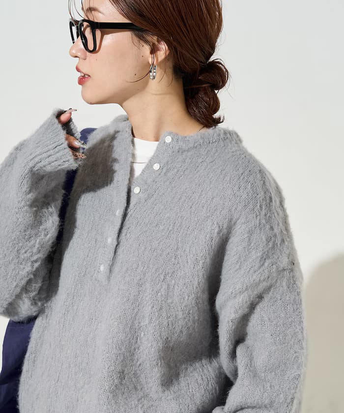 羊毛 タッチ 起毛 ヘンリーネック 針織衫【限定展開】