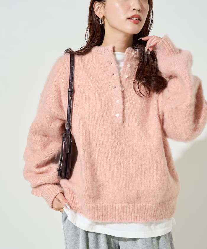 羊毛 タッチ 起毛 ヘンリーネック 針織衫【限定展開】