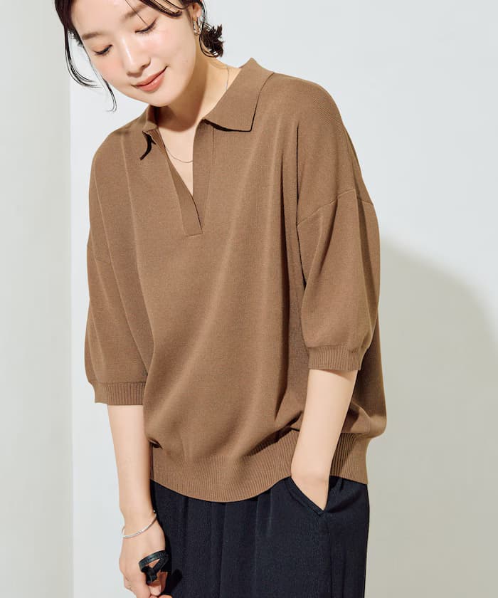 半袖ポロ襟スキッパーサマー針織衫【限定展開】