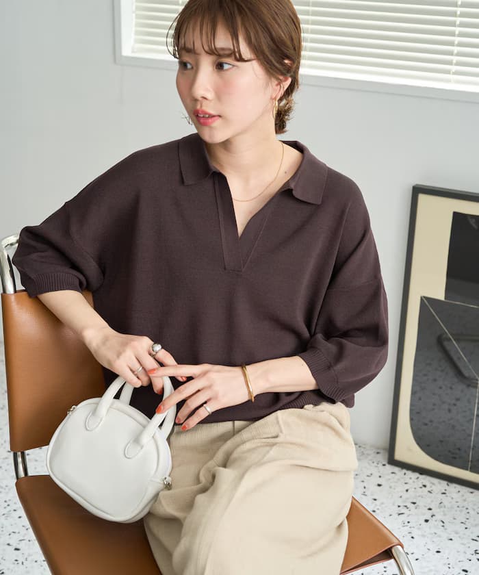 半袖ポロ襟スキッパーサマー針織衫【限定展開】