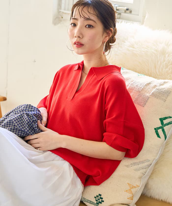 半袖ポロ襟スキッパーサマー針織衫【限定展開】