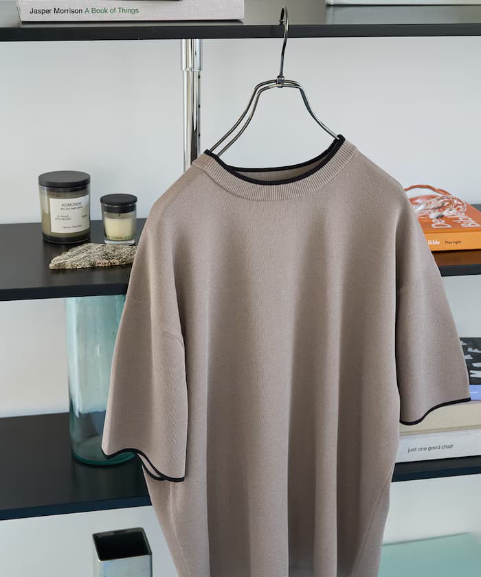 配色線條半袖針織TEE【限定展開】