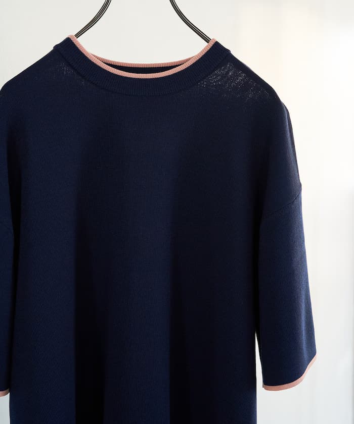 配色線條半袖針織TEE【限定展開】