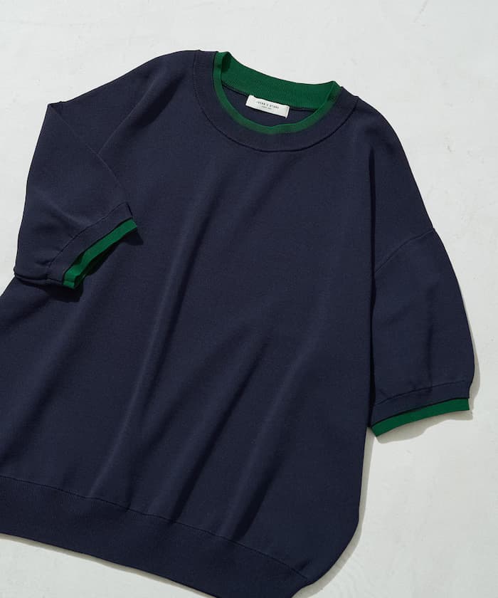 涼感配色分層半袖針織套頭衫【限定展開】