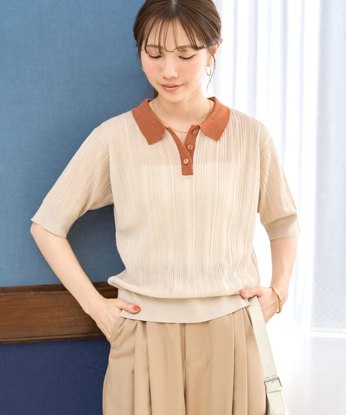 配色 POLO 領 半袖夏季針織衫【限定展開】