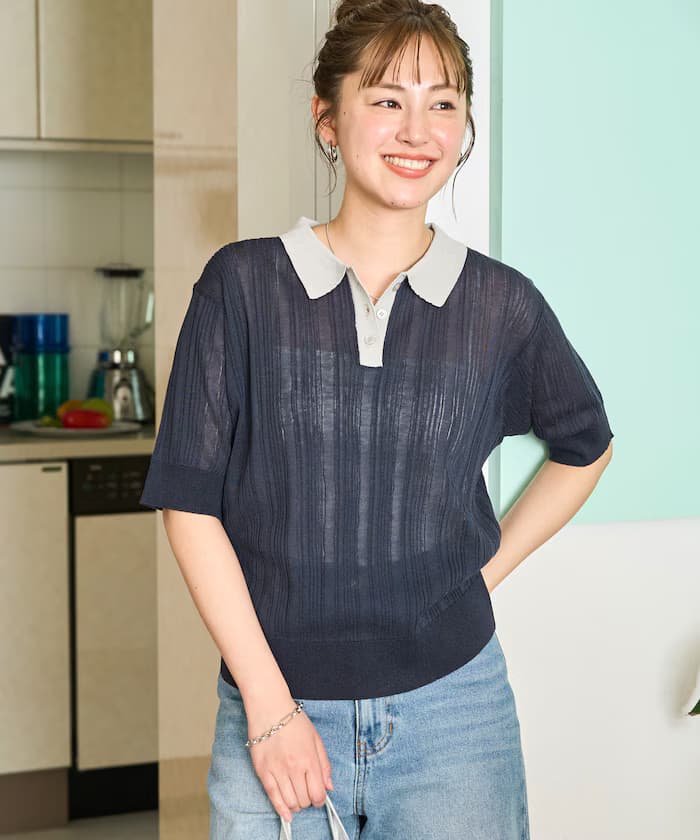 配色 POLO 領 半袖夏季針織衫【限定展開】