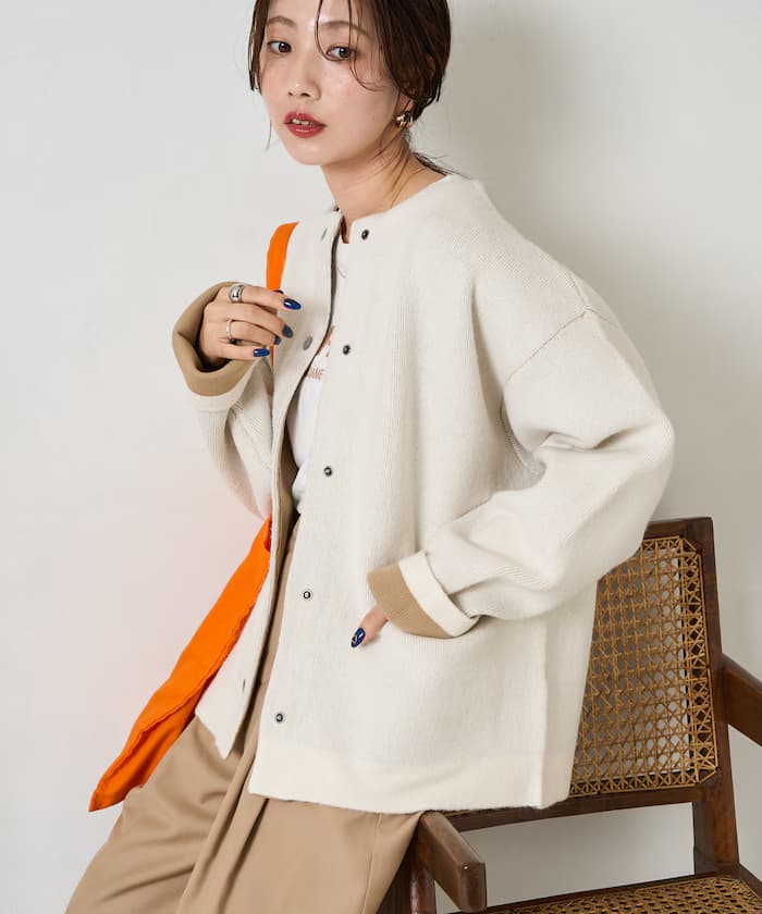 裡配色快扣針織開衫【限定展開】