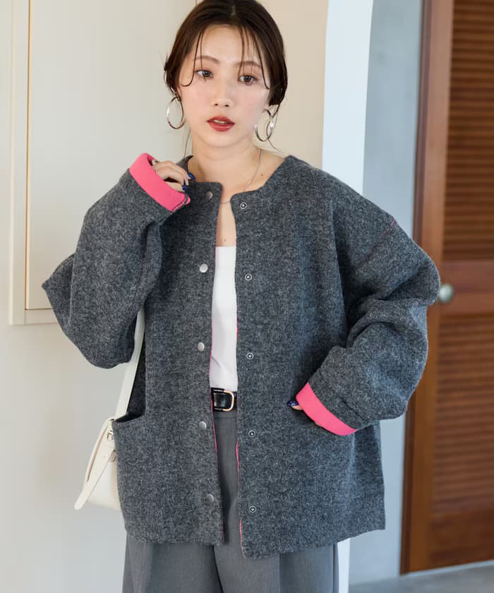 裡配色快扣針織開衫【限定展開】