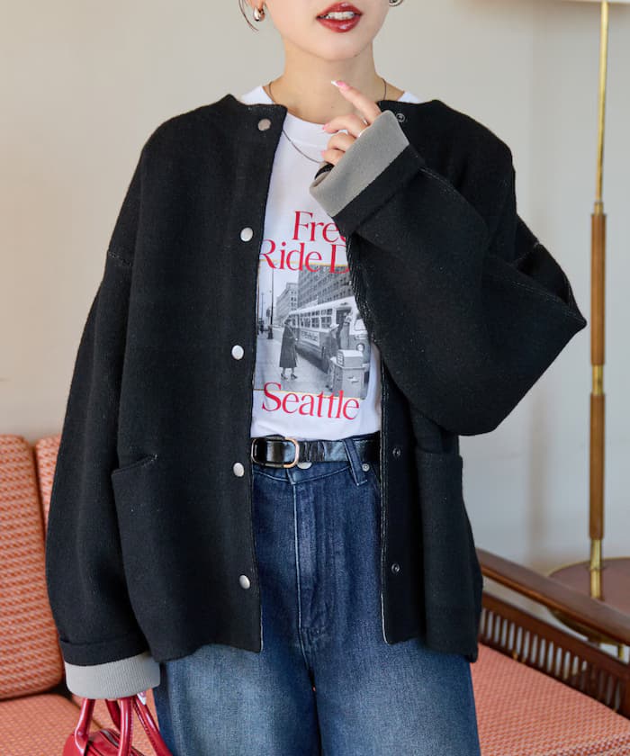 裡配色快扣針織開衫【限定展開】