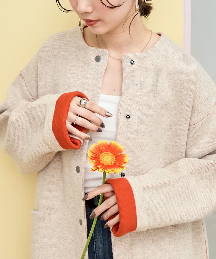 裡配色快扣針織開衫【限定展開】