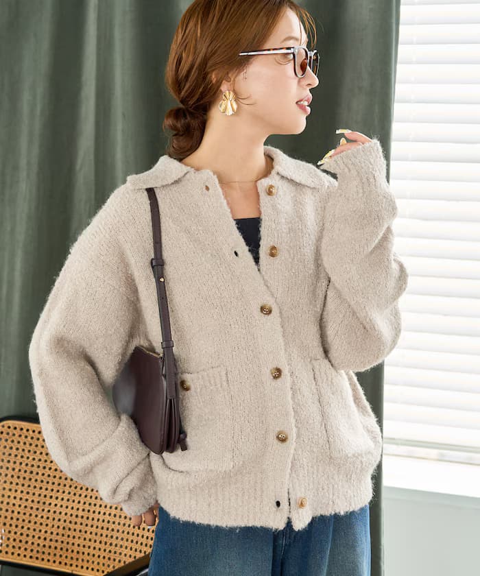 布克蕾針織衫 襟付針織衫 鈕扣開襟針織外套【限定展開】