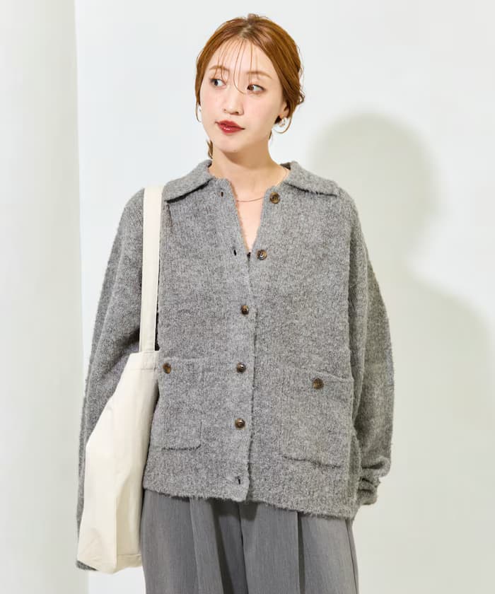 布克蕾針織衫 襟付針織衫 鈕扣開襟針織外套【限定展開】
