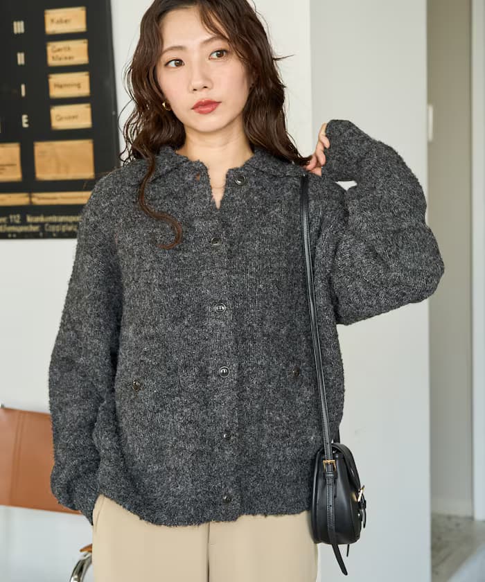 布克蕾針織衫 襟付針織衫 鈕扣開襟針織外套【限定展開】