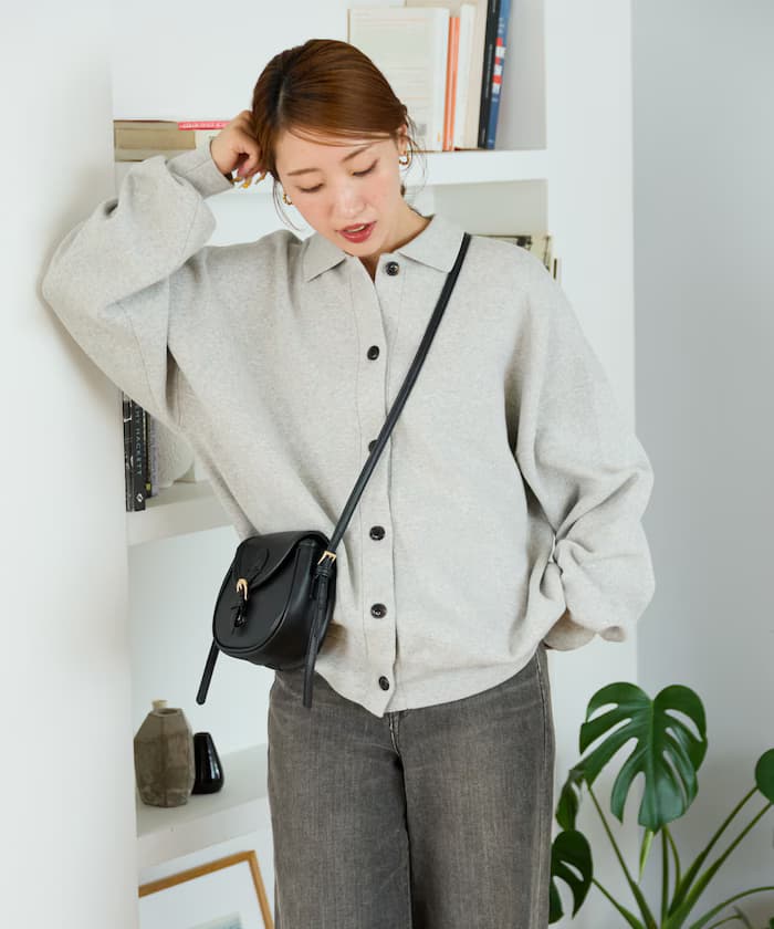 衛衣質感襯衫領釦針織開衫【限定展開】