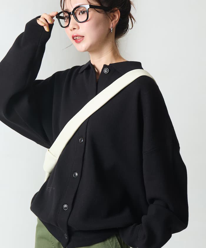 衛衣質感襯衫領釦針織開衫【限定展開】