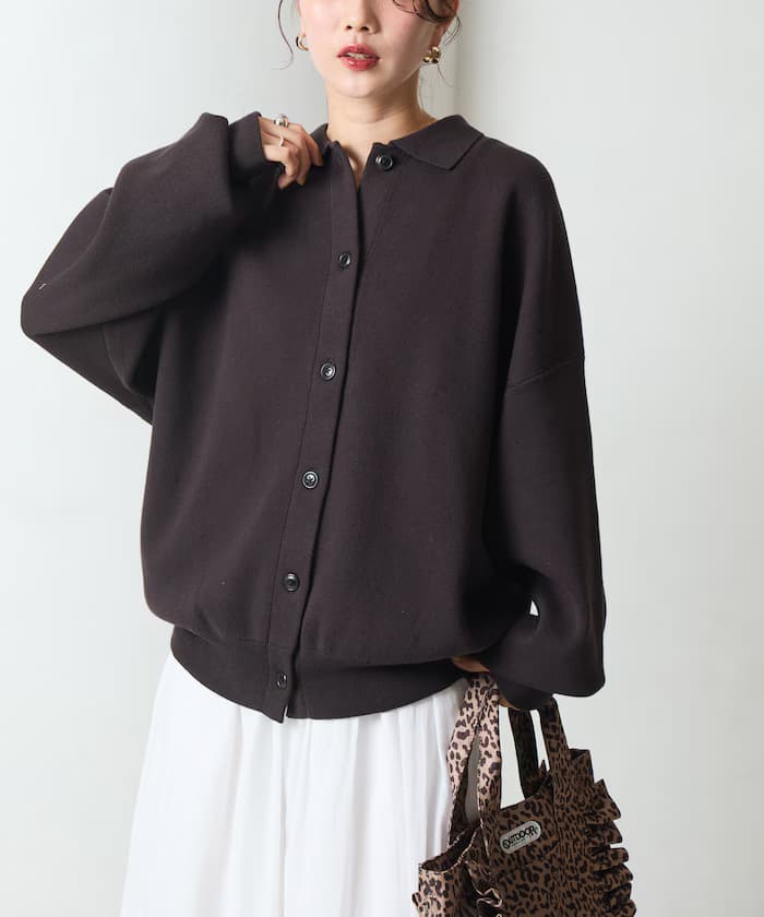 衛衣質感襯衫領釦針織開衫【限定展開】