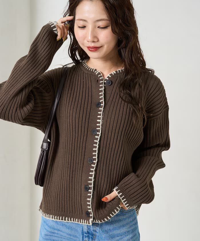 毛毯針跡針織衫短版開襟毛衣【限定展開】