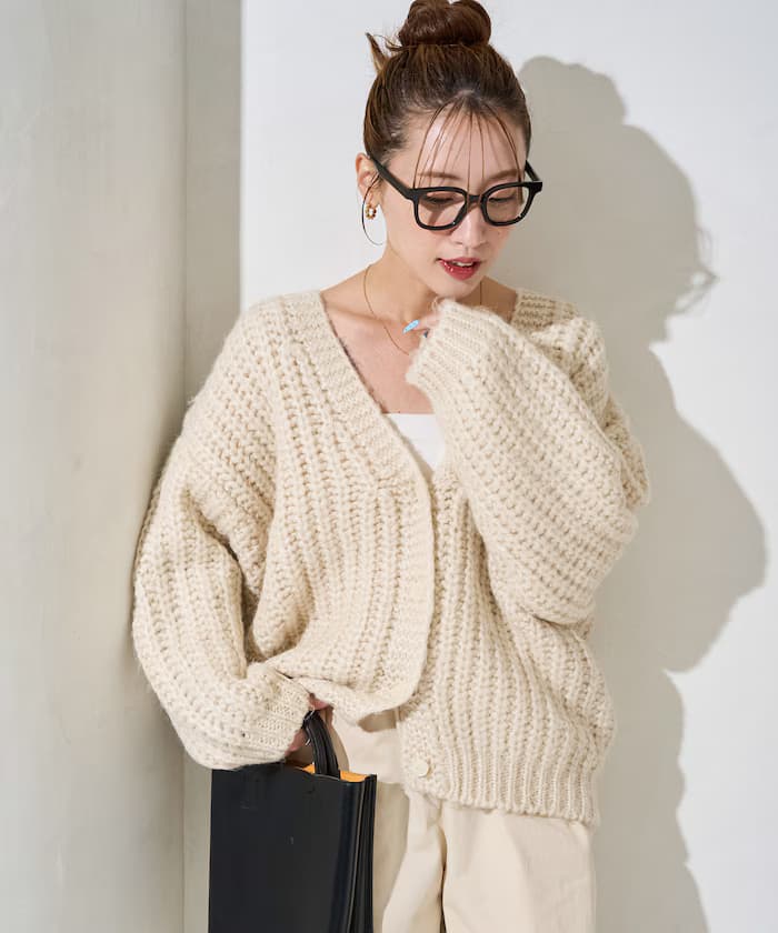 手編風蓬鬆針織開衫【限定展開】