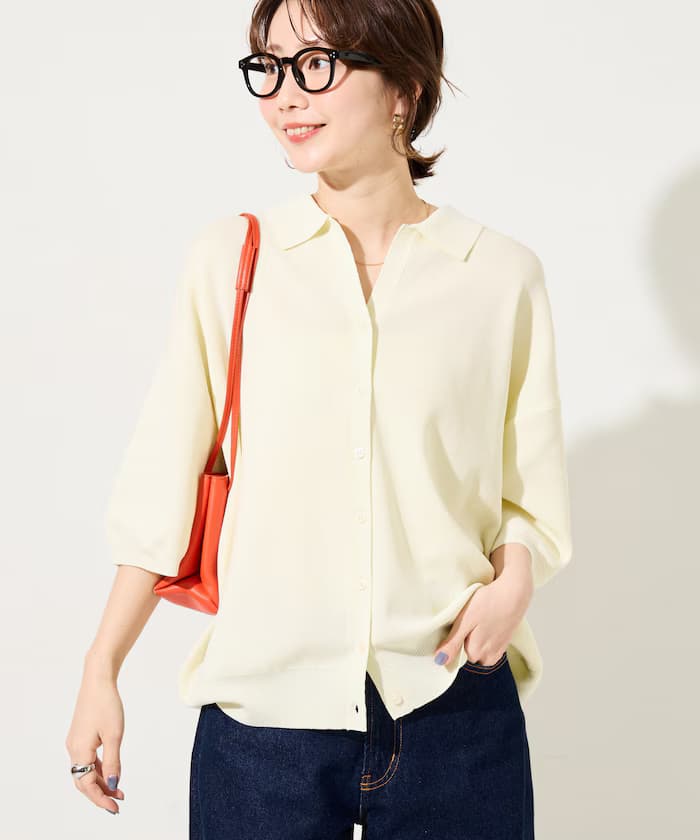 馬球領半袖針織鈕扣針織開衫【限定展開】