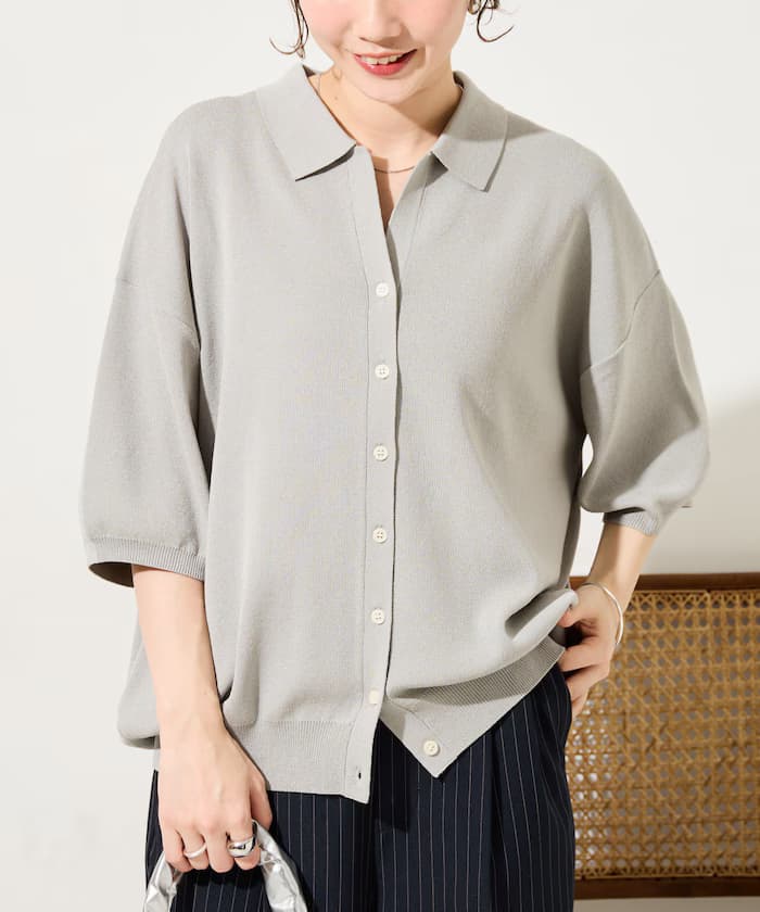 馬球領半袖針織鈕扣針織開衫【限定展開】
