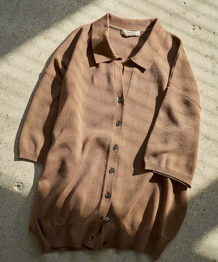 馬球領半袖針織鈕扣針織開衫【限定展開】