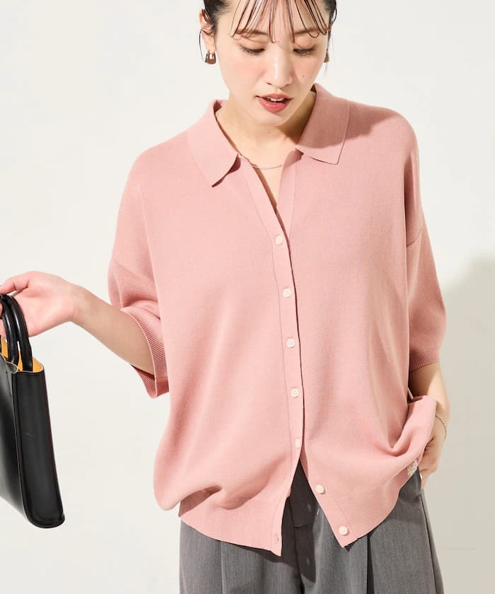 馬球領半袖針織鈕扣針織開衫【限定展開】