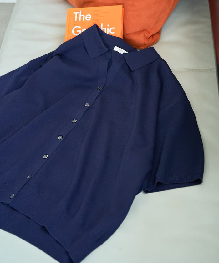 馬球領半袖針織鈕扣針織開衫【限定展開】