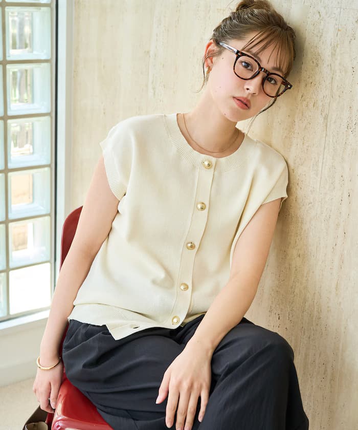 夏季針織衫金鈕扣圓領背心【限定展開】