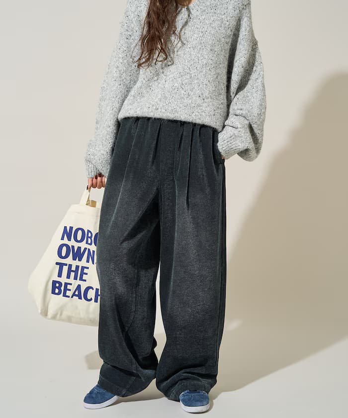 香緹絨丹寧微起毛鬆緩褲子【限定展開】