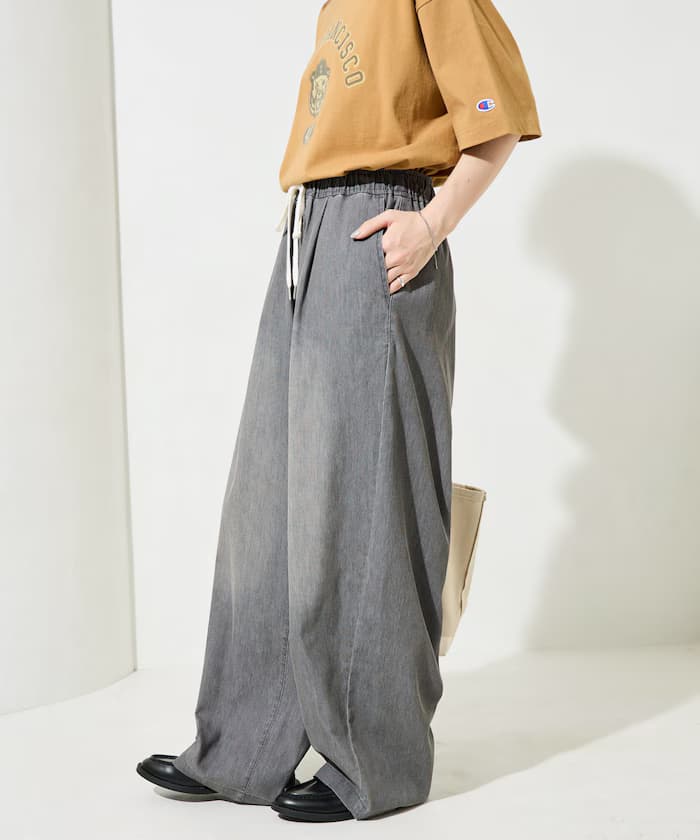 網眼丹寧鬆緊褲子(冷感・吸水速乾)